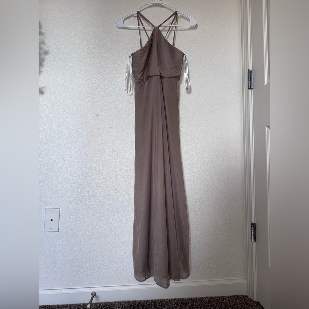 Azazie Backless Tan Dress